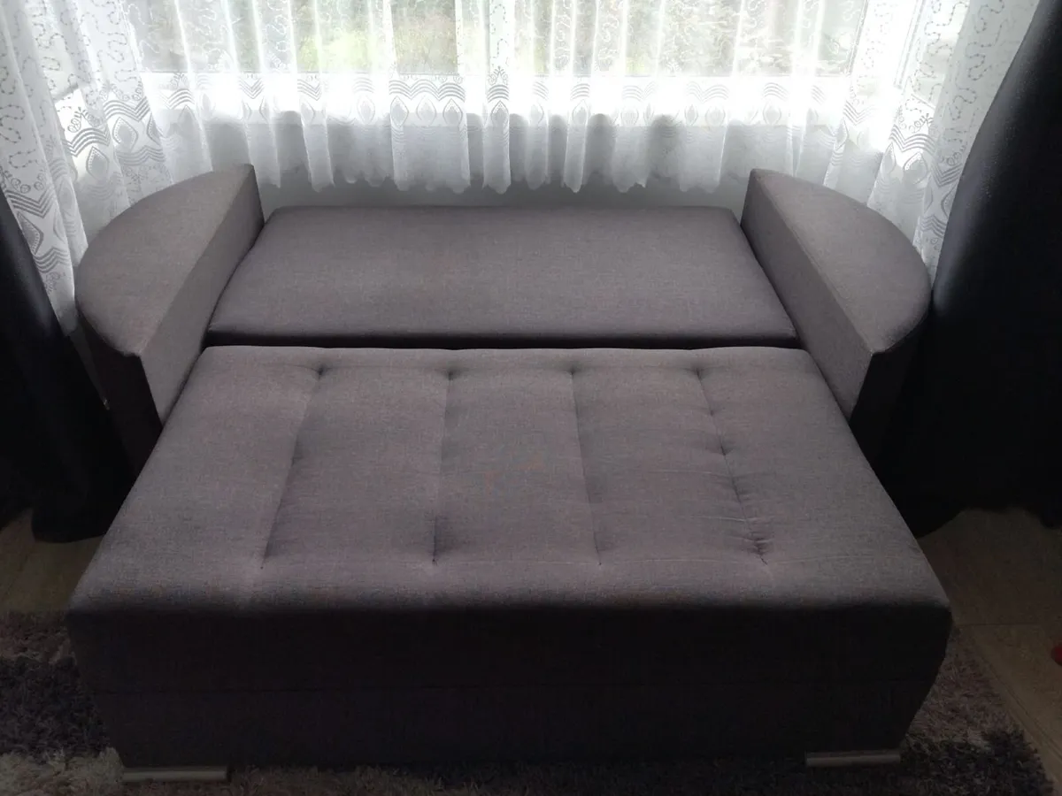 Grey 2-Seater Sofa Cum Bed with Storage - Image 2