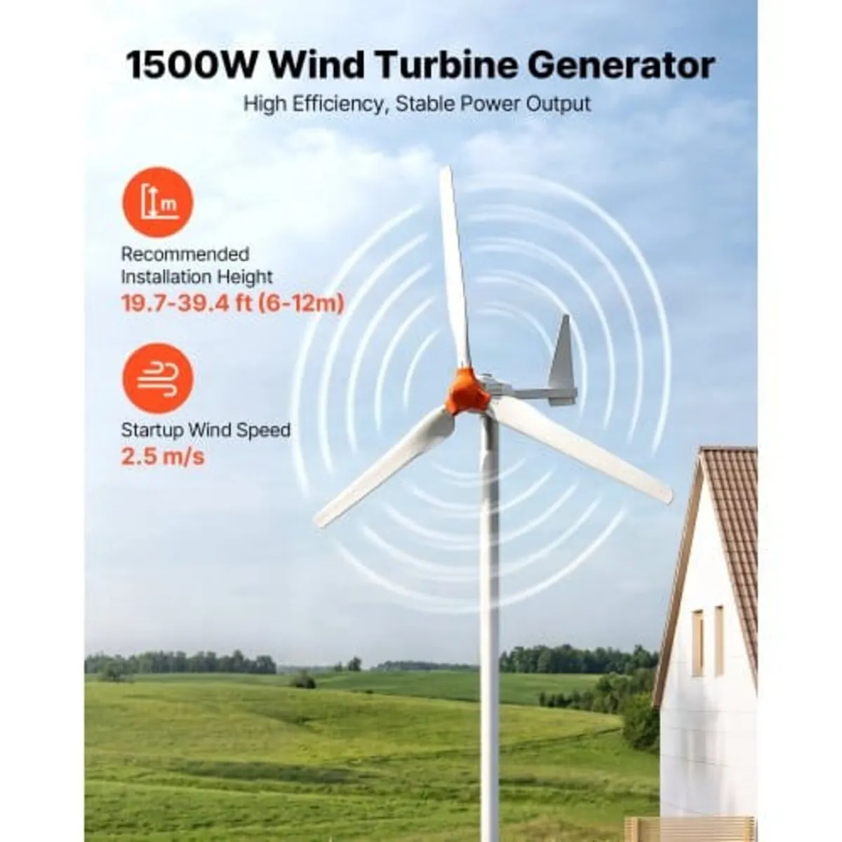 1500W 24V Wind Turbine Generator, 3-Blade Wind Tur - Image 4