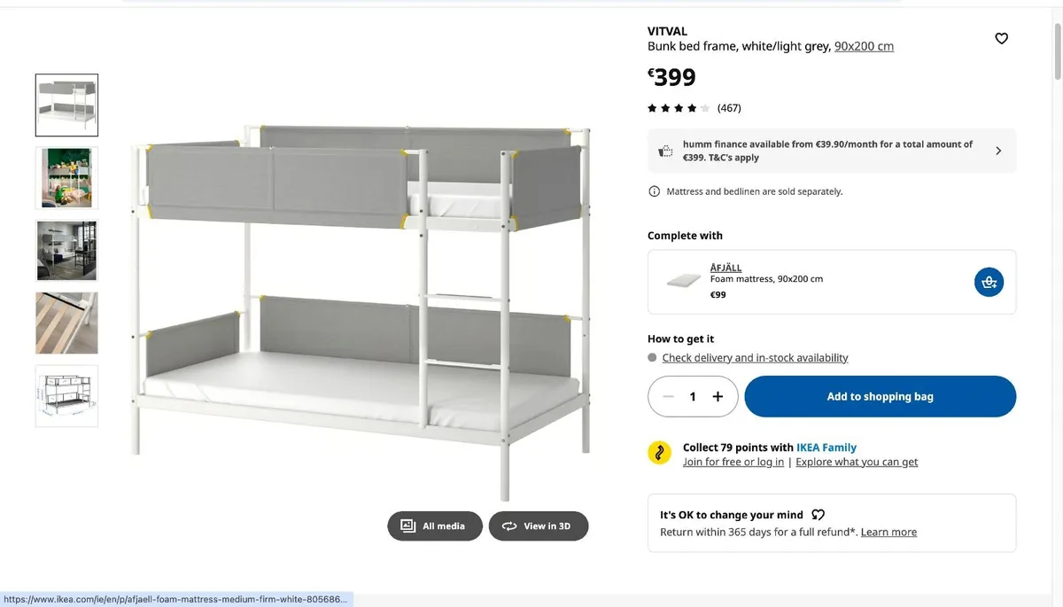 Ikea VITVAL bunk bed