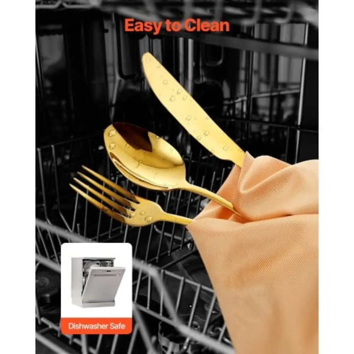60-Piece Gold Silverware Set, Food-Grade Stainless - Image 2