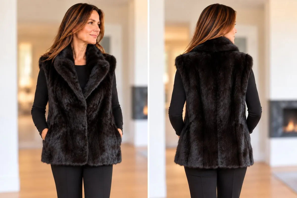 Genuine Black Mink Fur Gilet – Three-Quart Length - Image 4