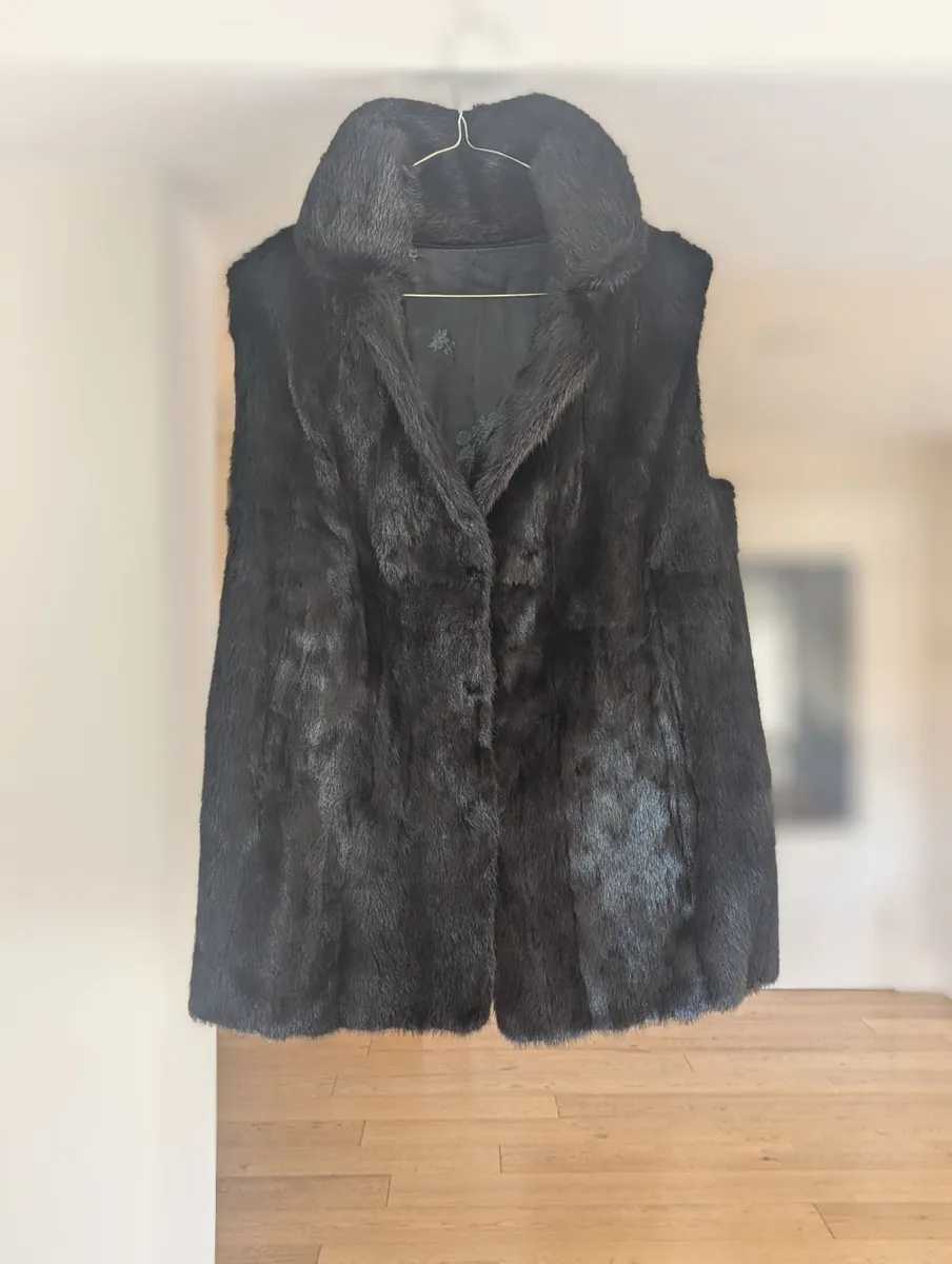 Genuine Black Mink Fur Gilet – Three-Quart Length - Image 3