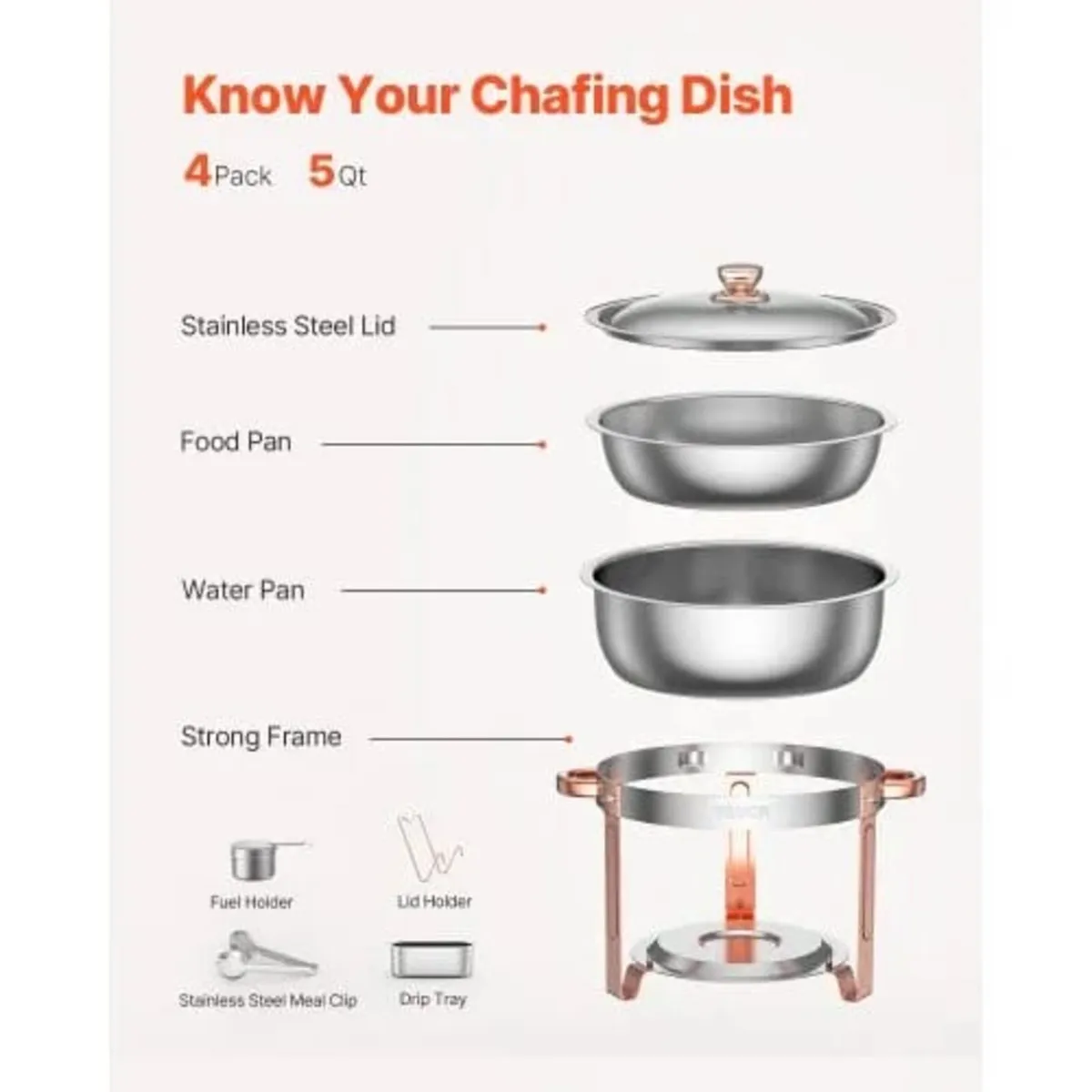 Chafing Dish Buffet Set, 5 Qt 4 Pack, Stainless St - Image 4