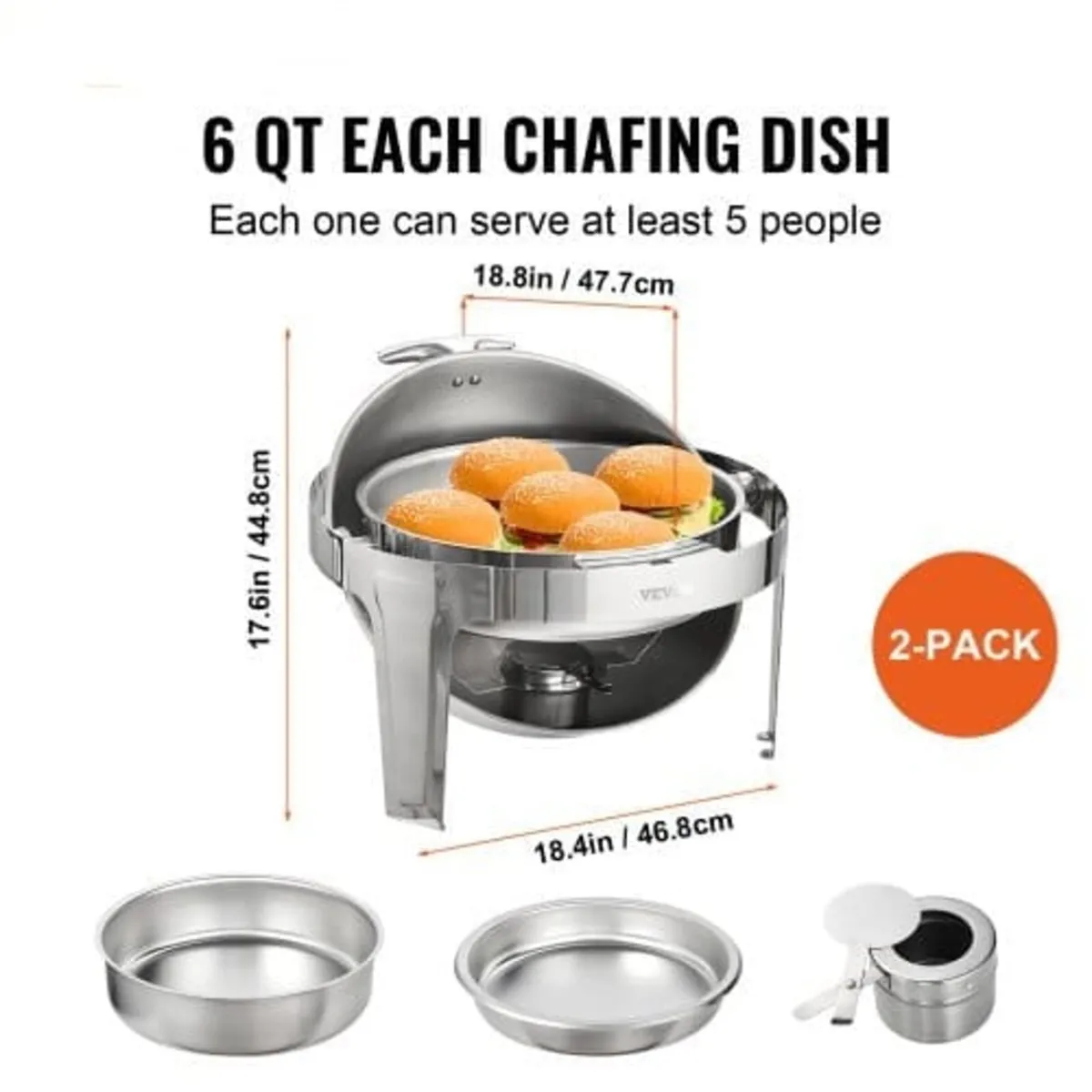 Roll Top Chafing Dish Buffet Set, 6 Qt 2 Pack, Sta - Image 4