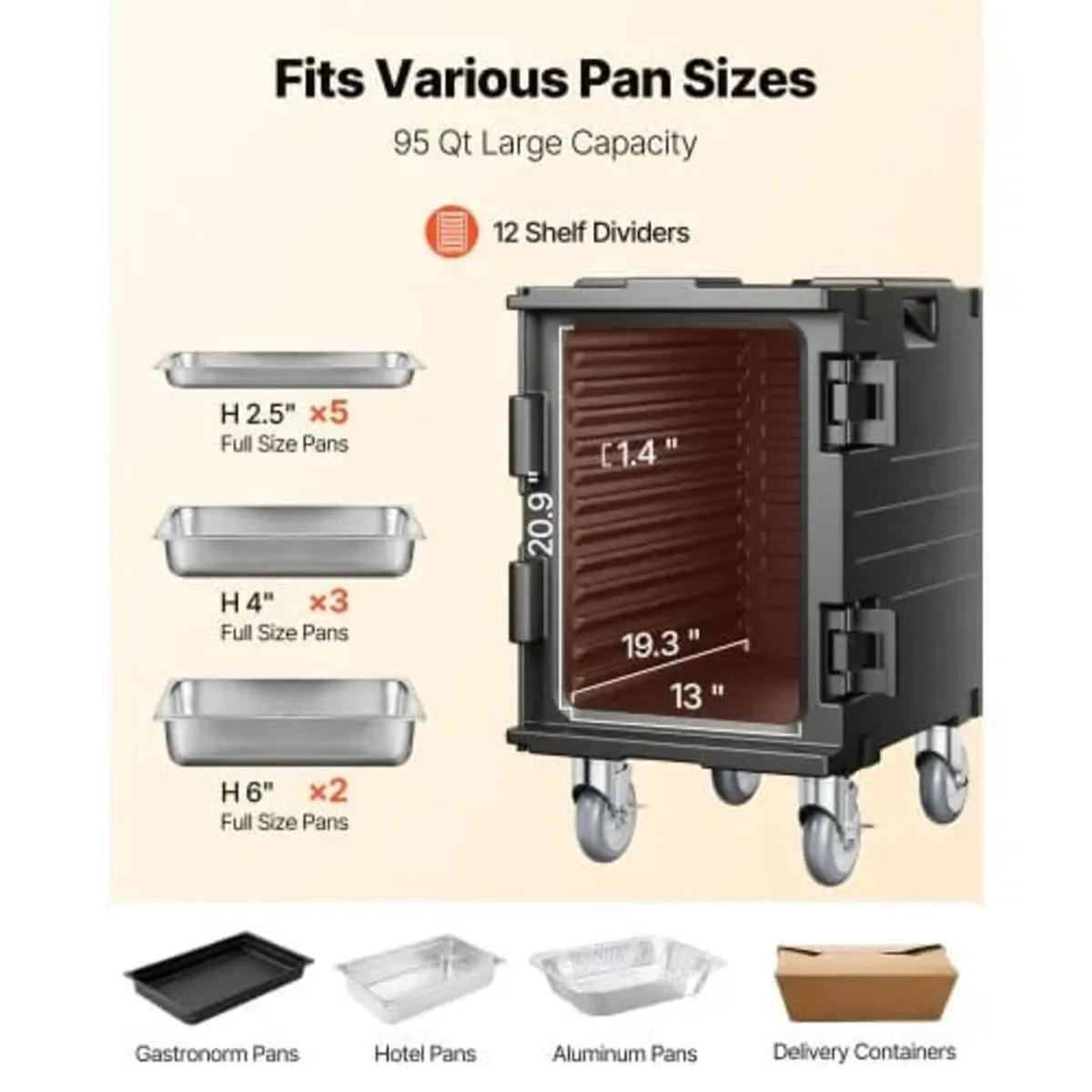 Insulated Food Pan Carrier, 95 Qt Hot Box for Cate - Image 3