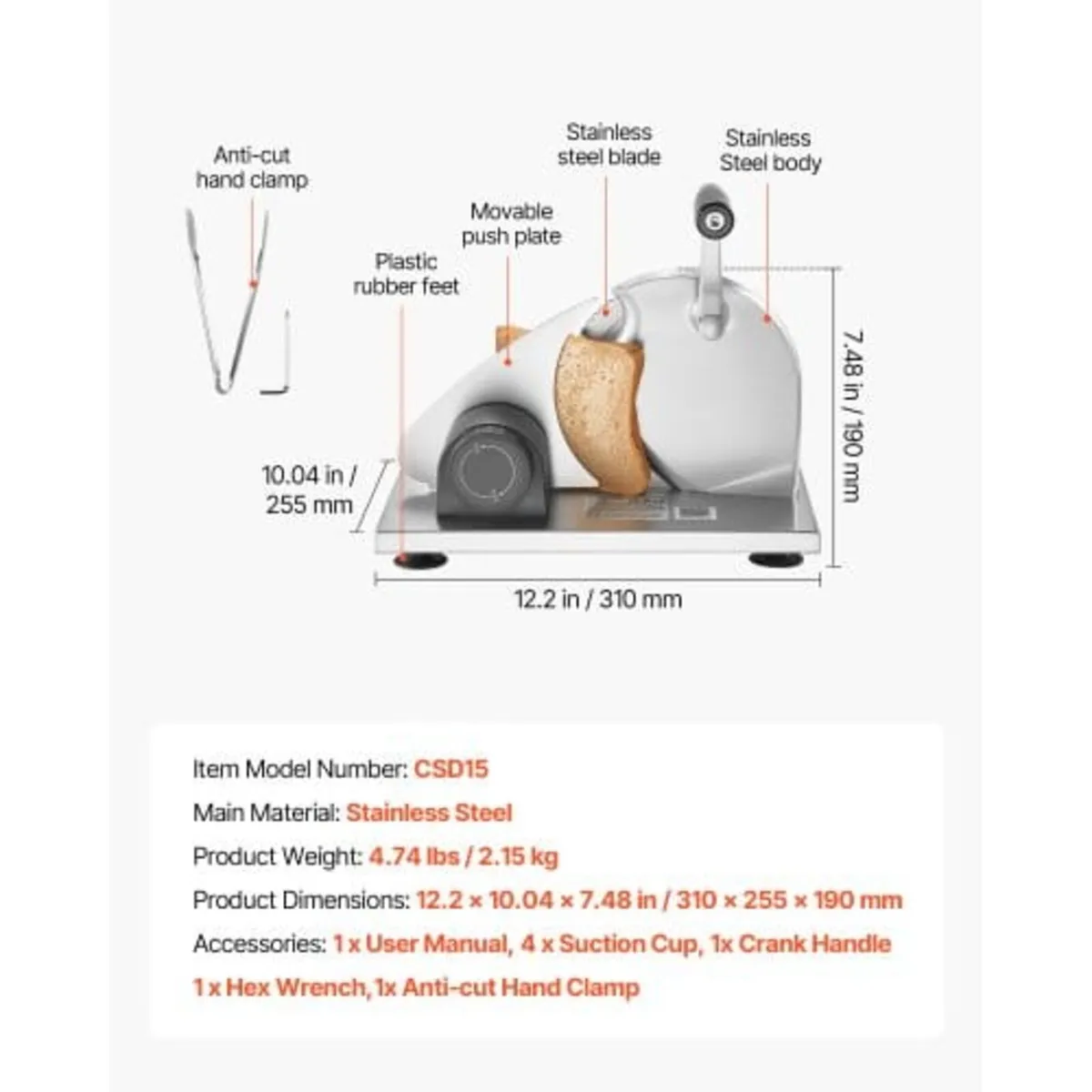 Manual Bread Slicer, 0-15mm Adjustable Thickness C - Image 4