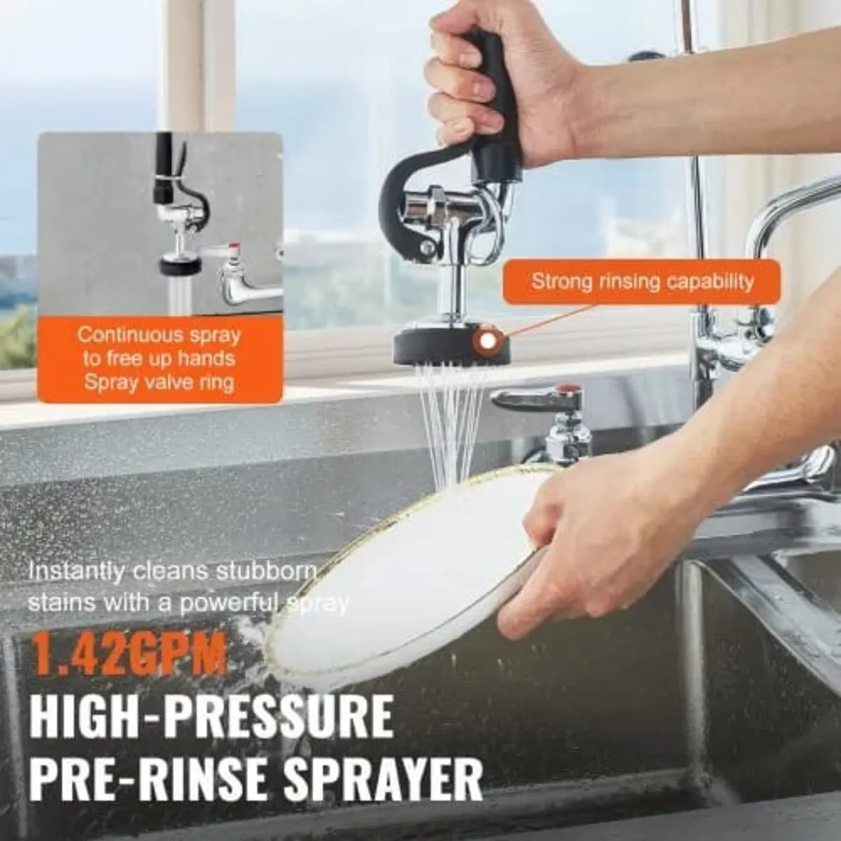 Commercial Faucet with Pre-Rinse Sprayer, 21" Heig - Image 3