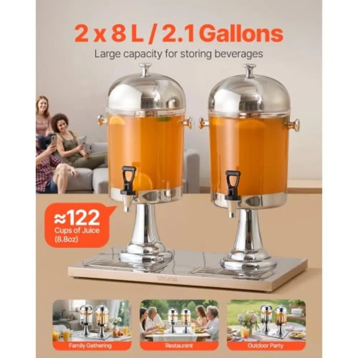 Beverage Dispenser, 8L x 2 Drink Dispenser for Par - Image 2