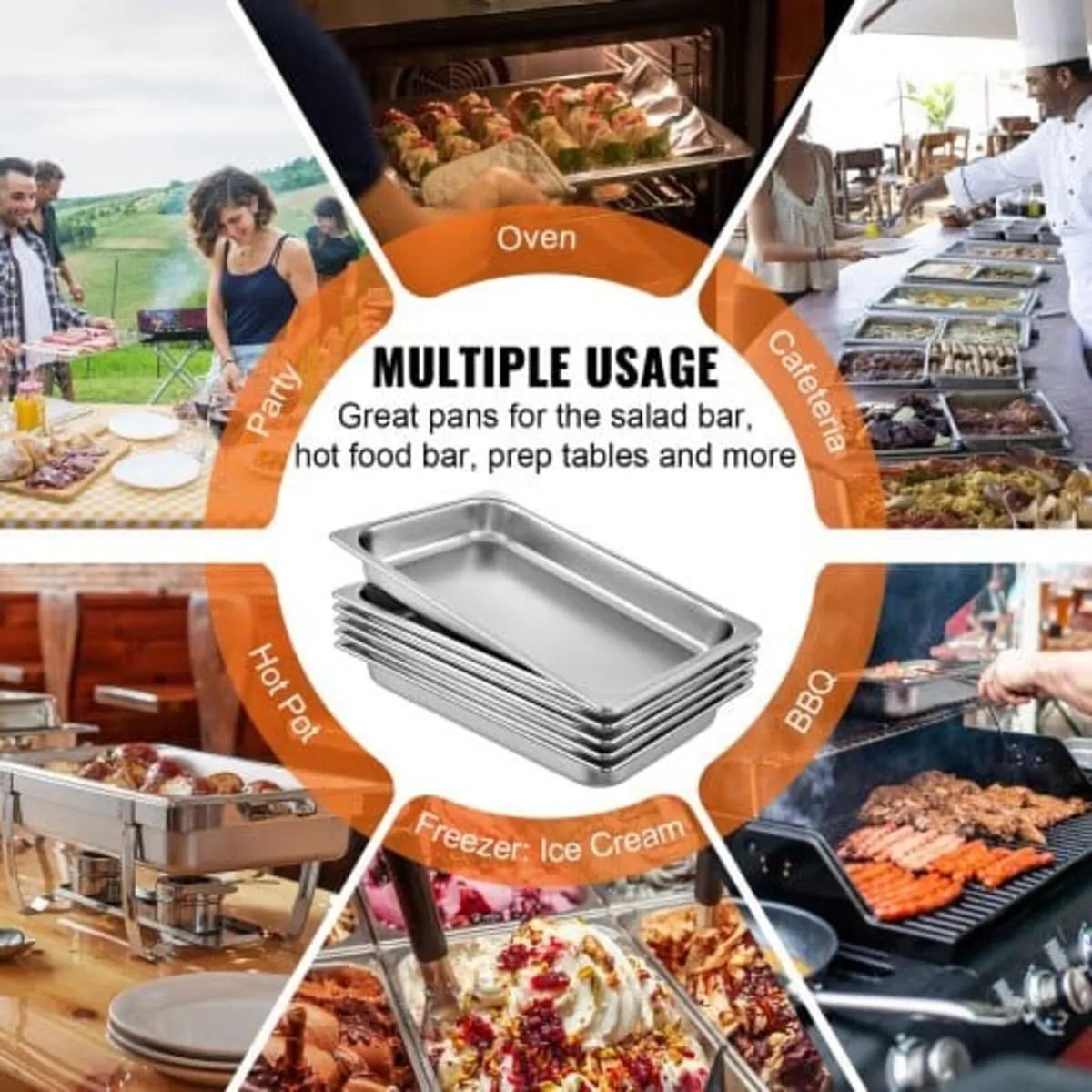 6 Pack Steam Table Pans 20.9 x 12.8 x 2.6 Inch Dee - Image 3