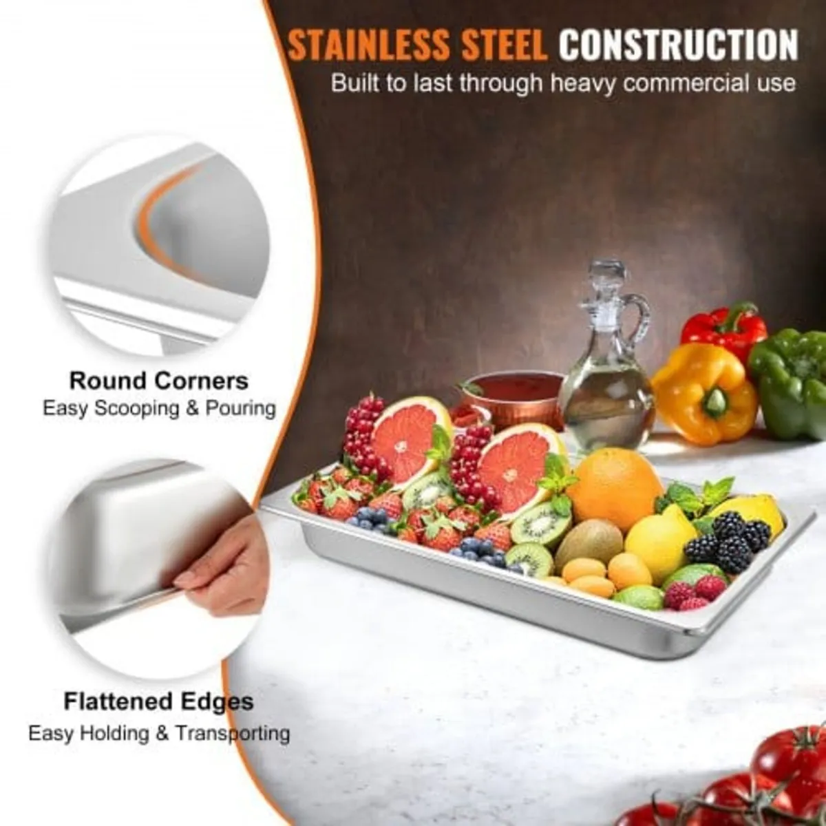 6 Pack Steam Table Pans 20.9 x 12.8 x 2.6 Inch Dee - Image 4