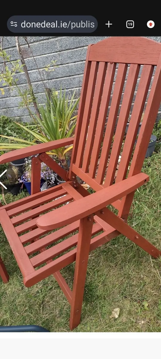 Heavy Teak high back garden recliner chair - Image 1