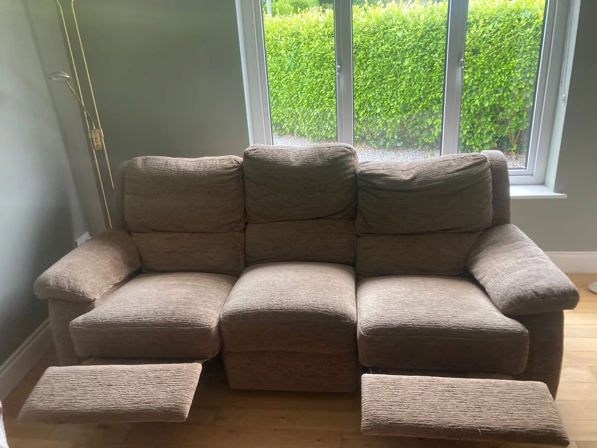 Reclining 3 seater sofa-oatmeal brown/mid brown - Image 2