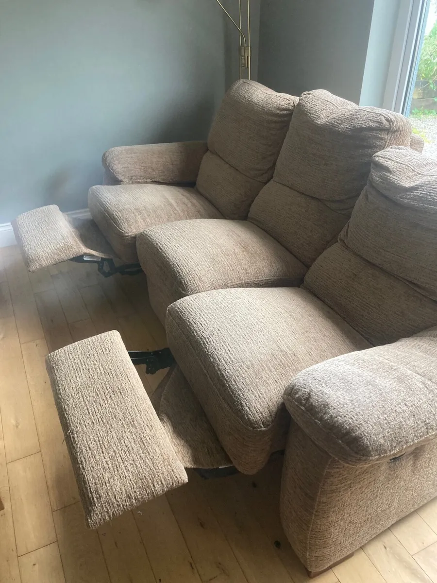 Reclining 3 seater sofa-oatmeal brown/mid brown - Image 4