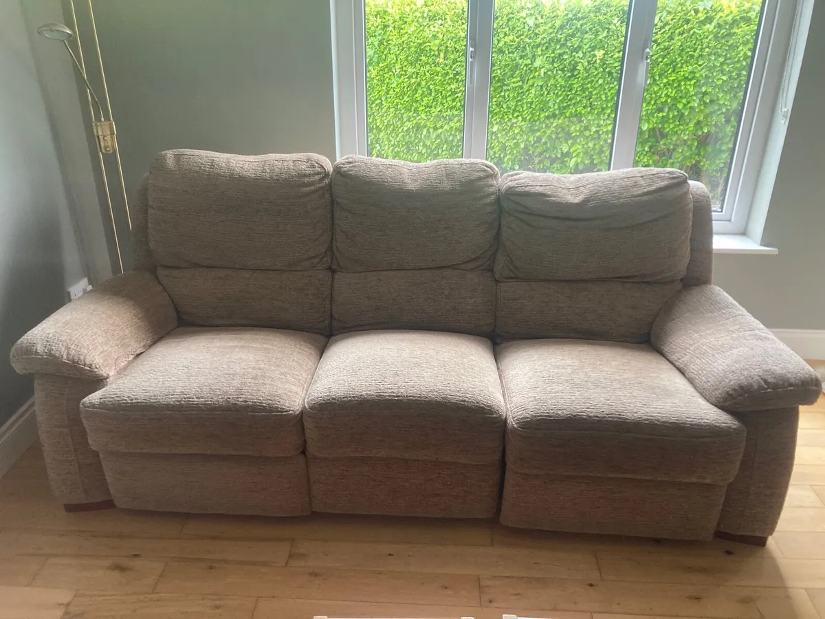 Reclining 3 seater sofa-oatmeal brown/mid brown - Image 1