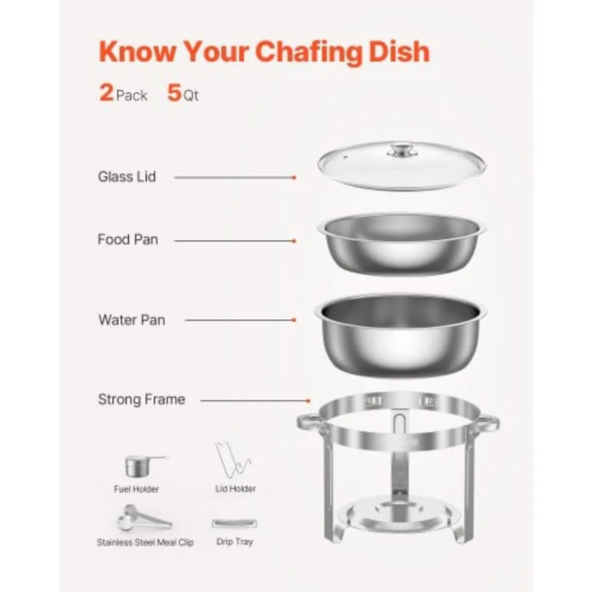 Chafing Dish Buffet Set, 5 Qt 2 Pack, Stainless St - Image 4