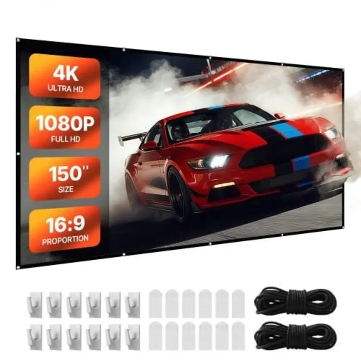 Projector Screen, 3810 mm 16:9 4K 1080 HD Projecti - Image 1