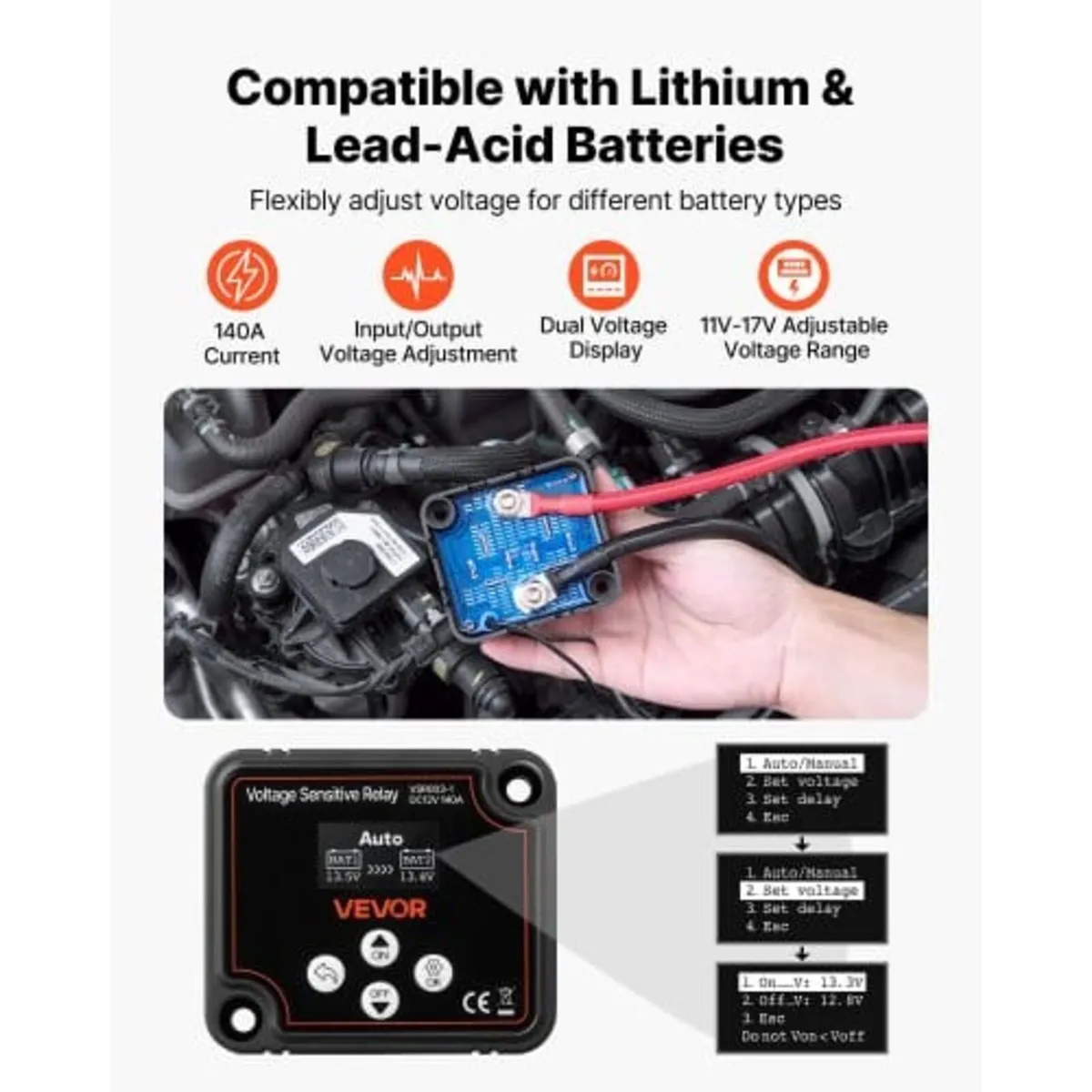 Dual Battery Isolator Kit, 12V 140 Amp 6M 6AWG, Ma - Image 4