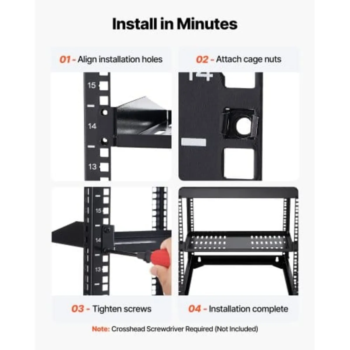 1U Server Rack Shelf, 4 PCS, 22.68 kg Max Load-Bea - Image 4