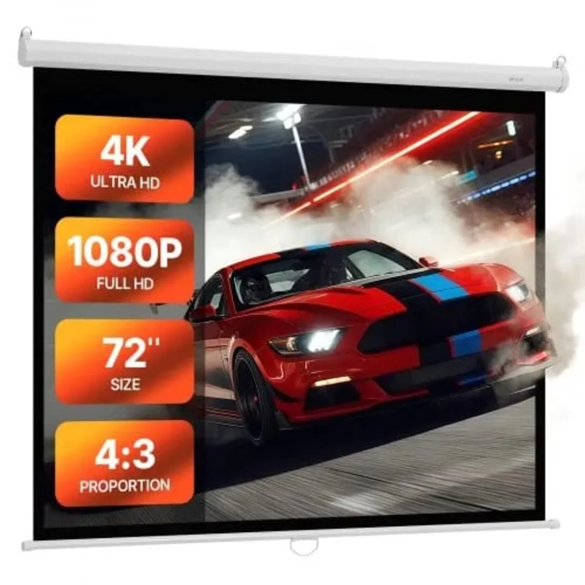 Manual Projector Screen, 1829 mm 4:3 4K 1080 HD Re - Image 1