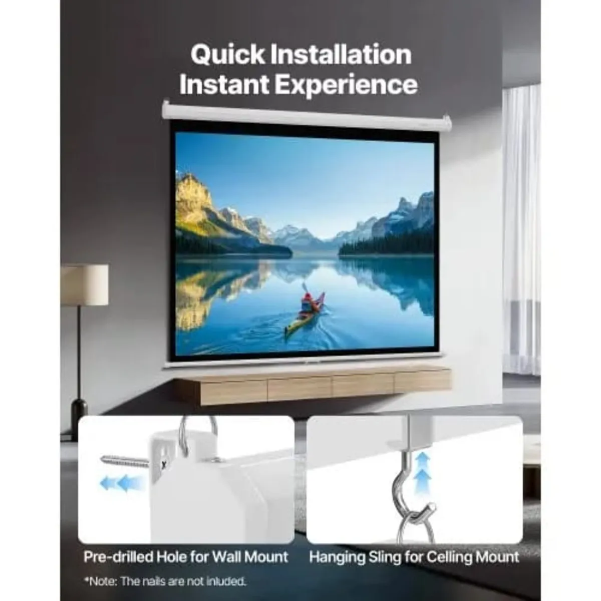 Manual Projector Screen, 1829 mm 4:3 4K 1080 HD Re - Image 2