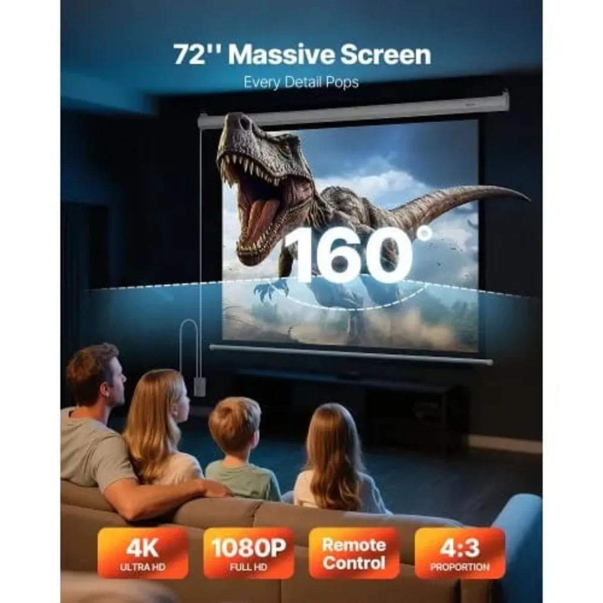 Motorized Projector Screen, 1829 mm 4:3 1080 HD El - Image 3