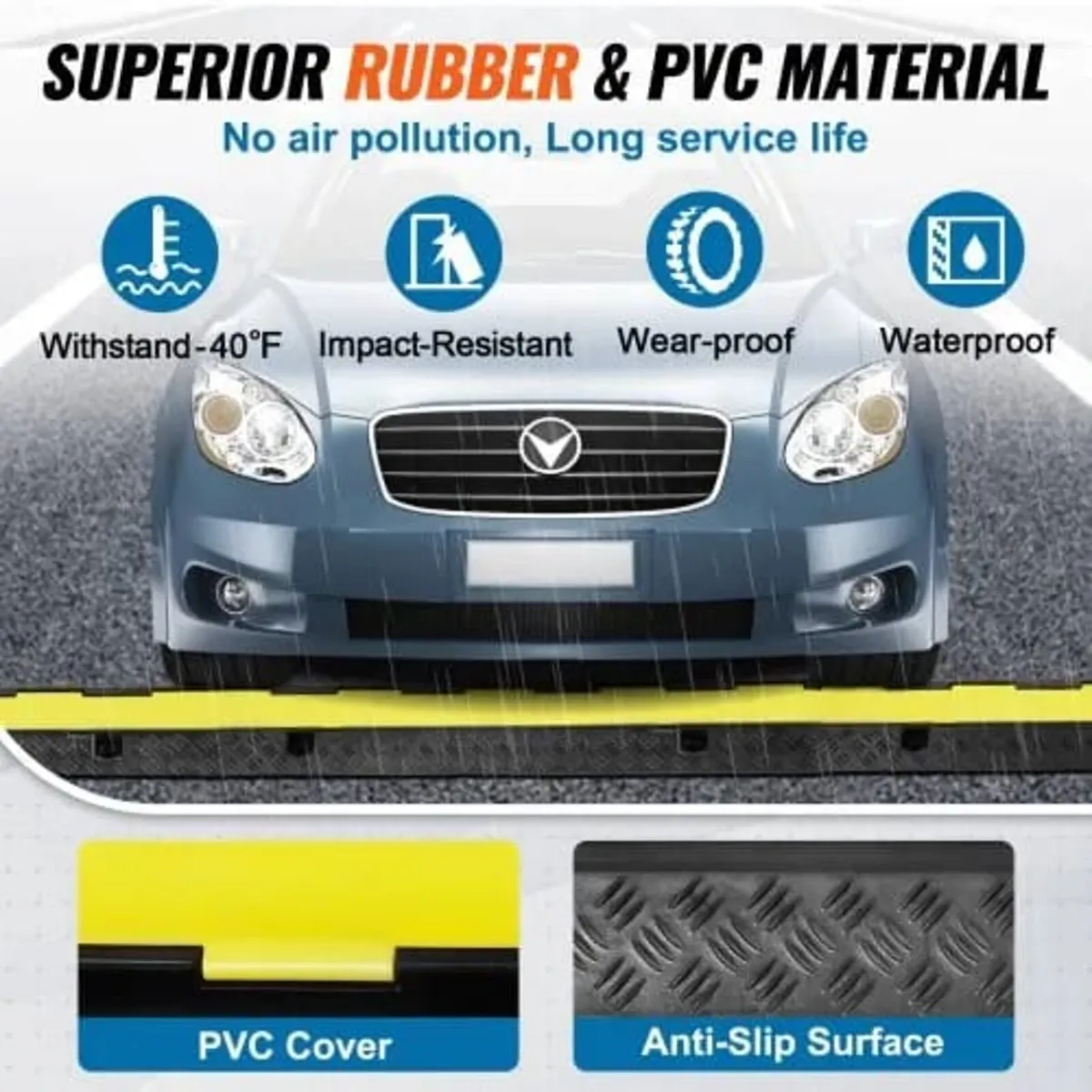 3 Pack Rubber Cable Protector Ramp, 2 Channel, 544 - Image 2