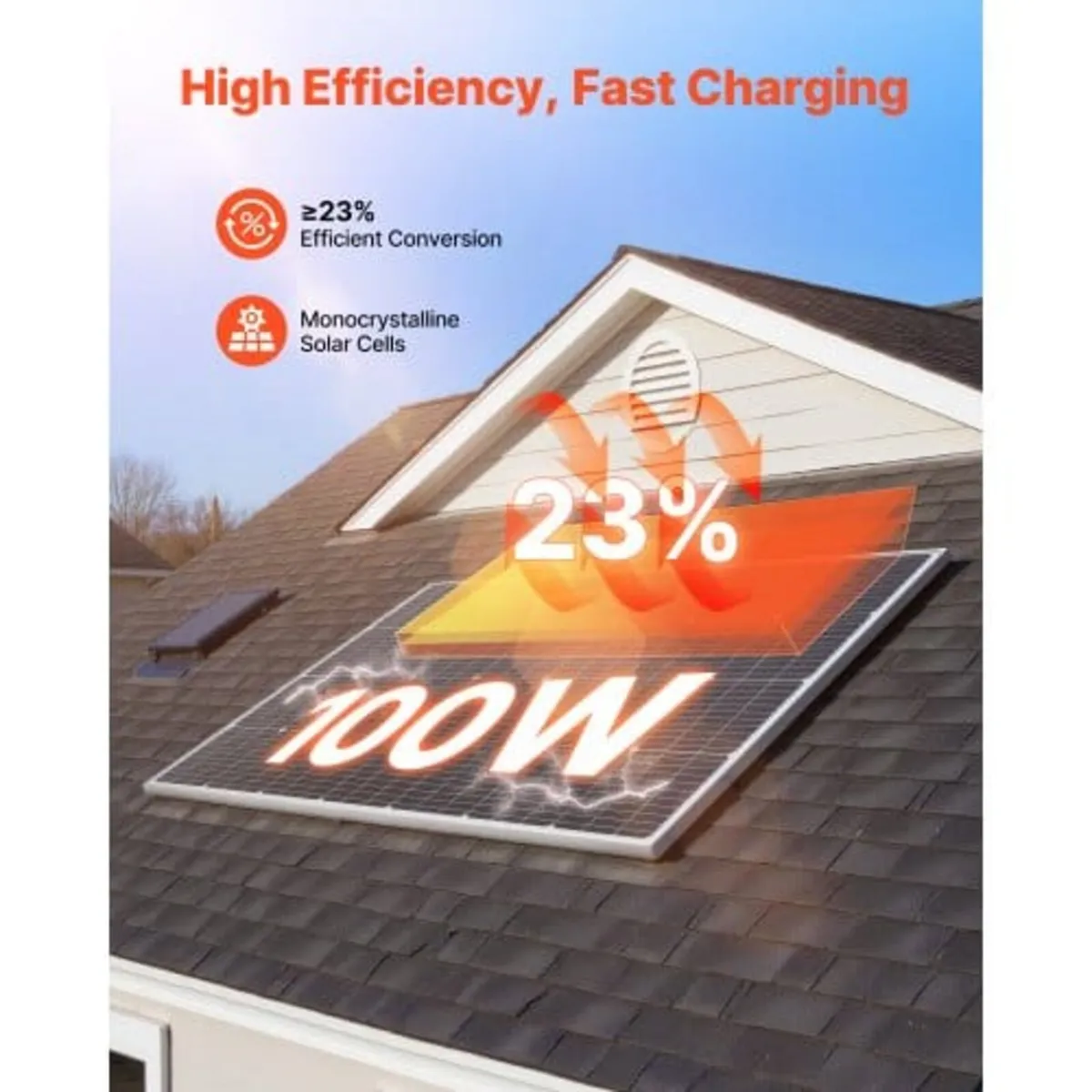 2PCS 100W Monocrystalline Solar Panels, 23% High-E - Image 2