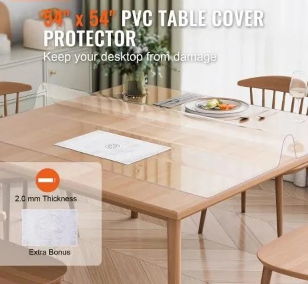Plastic Table Cover, 54 x 54 Inch 2.0 mm Thick Cle - Image 2