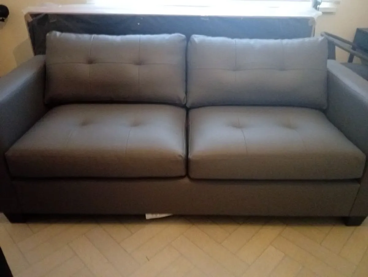 New Leather Grey 3 Seater Sofa - Image 1