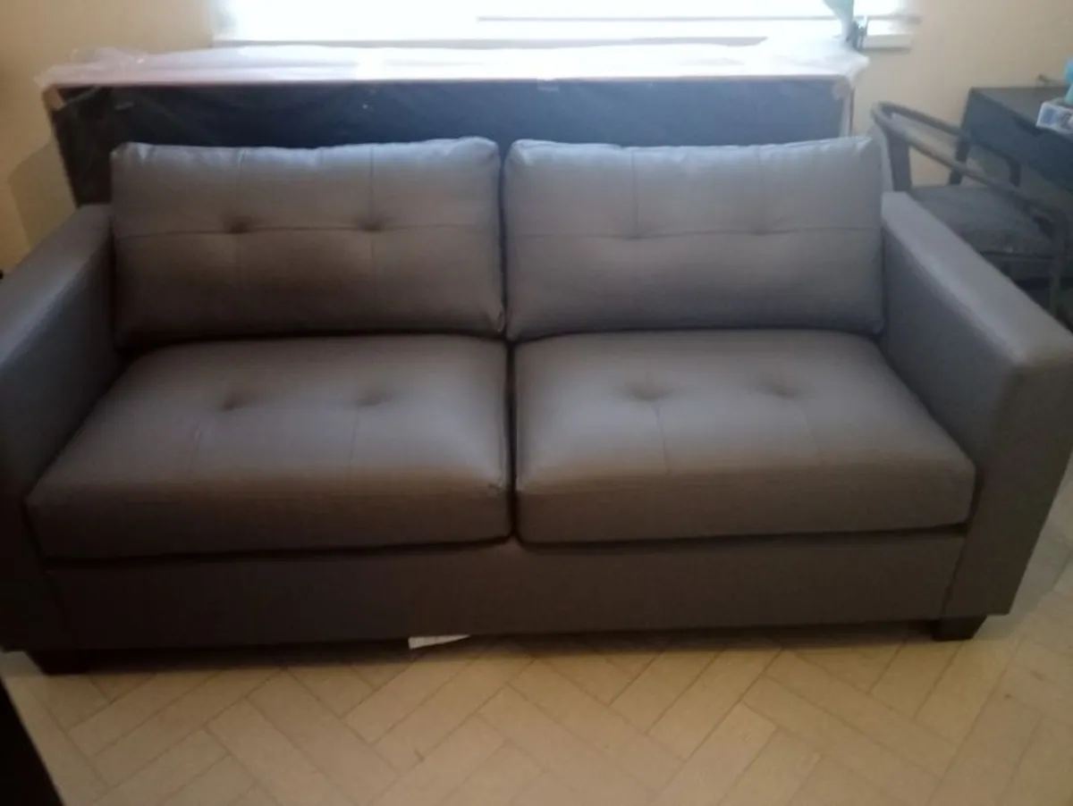 New Leather Grey 3 Seater Sofa - Image 4