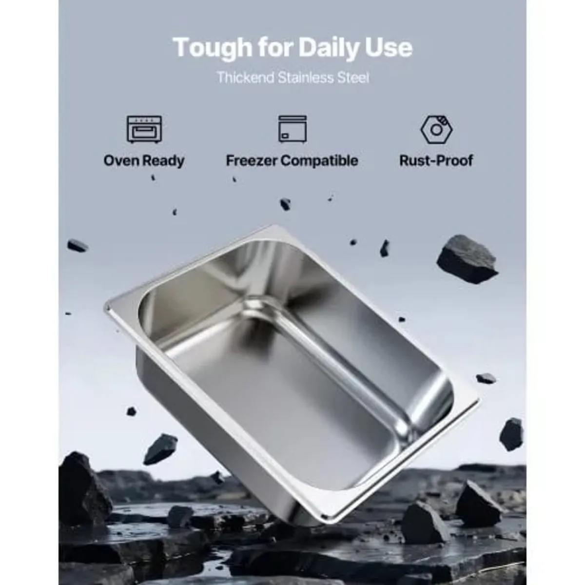 Stainless Steam Hotel Pans, 1/2 Size x 98mm Deep, - Image 2