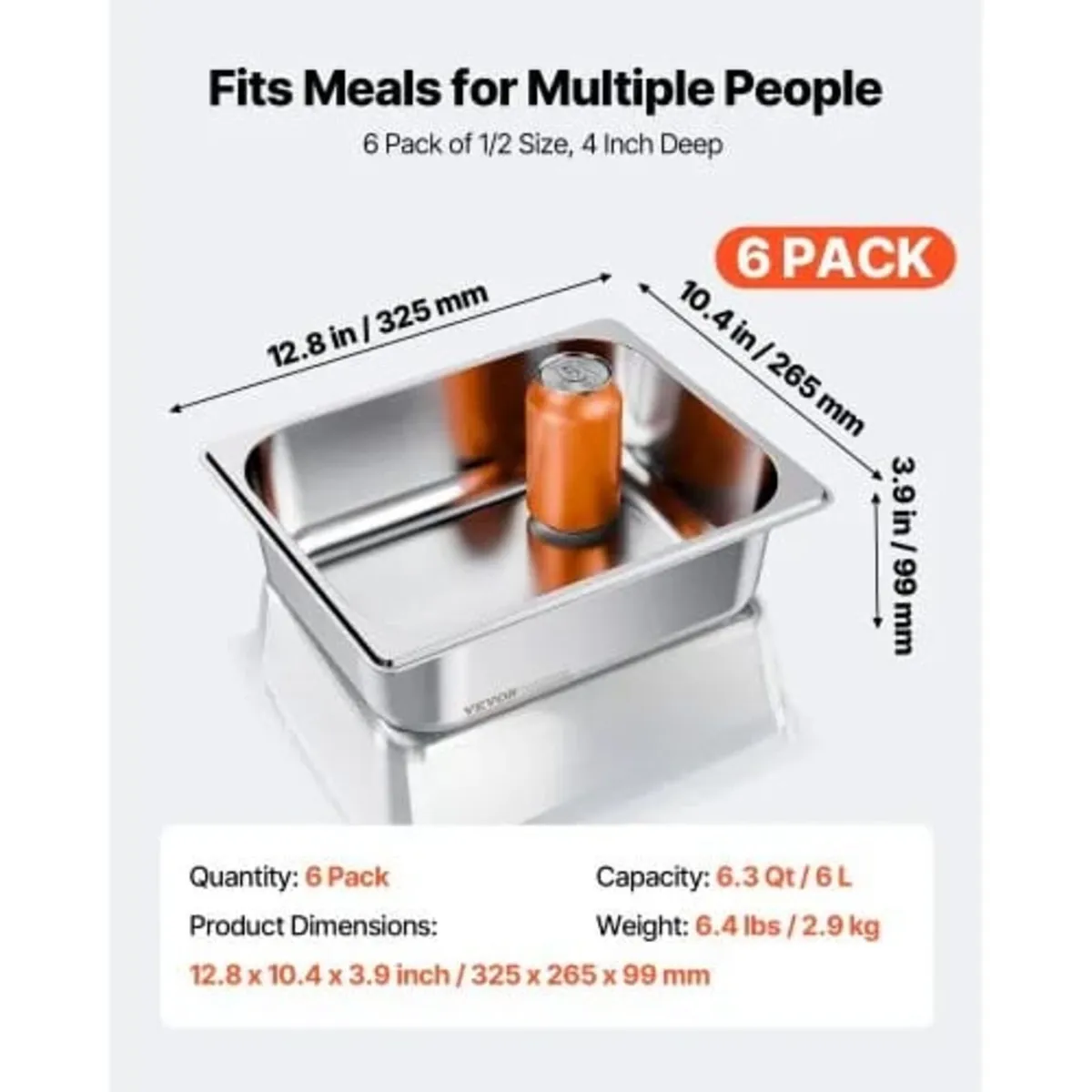 Stainless Steam Hotel Pans, 1/2 Size x 98mm Deep, - Image 4