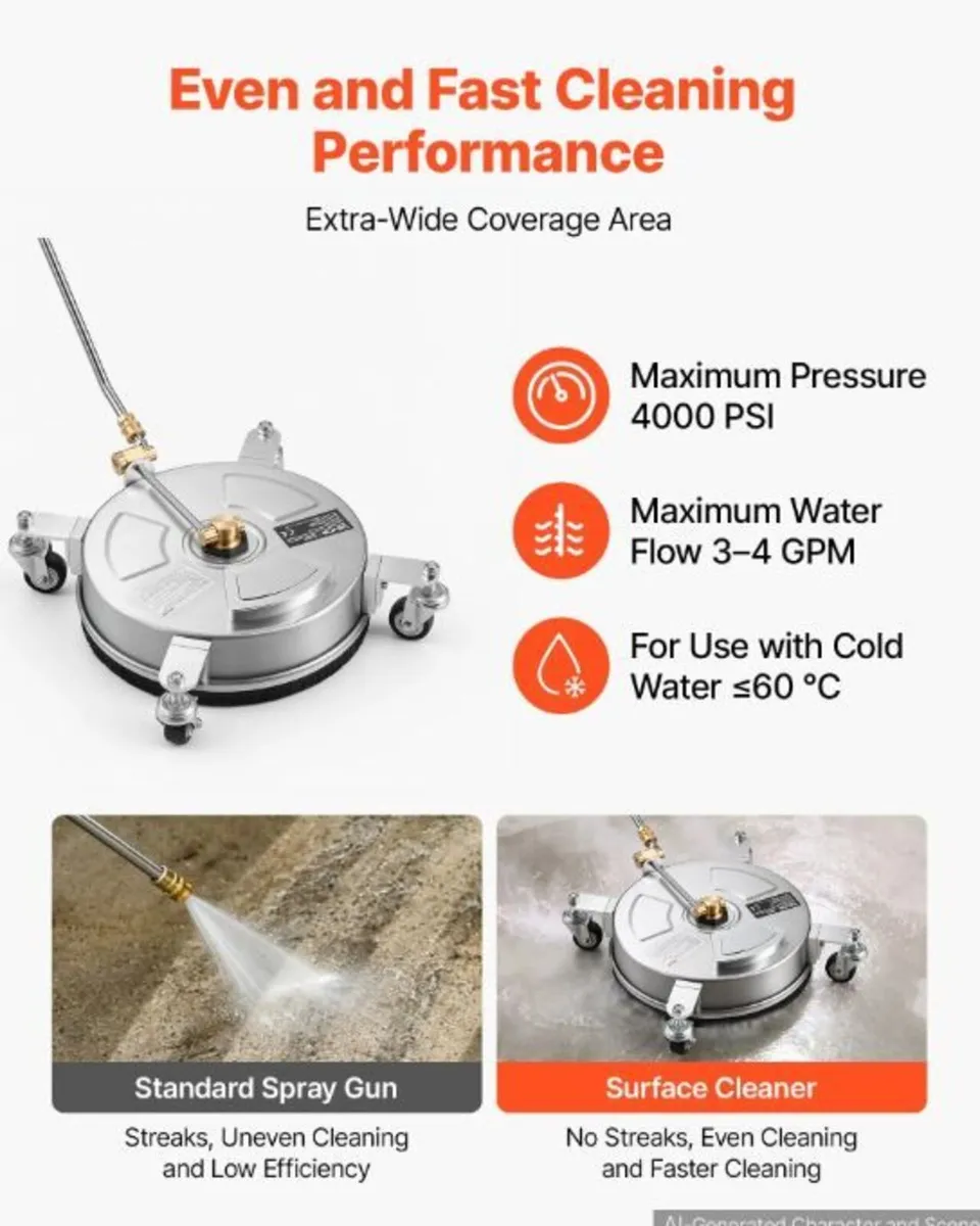 33 cm Pressure Washer Surface Cleaner with Wheels - Image 1