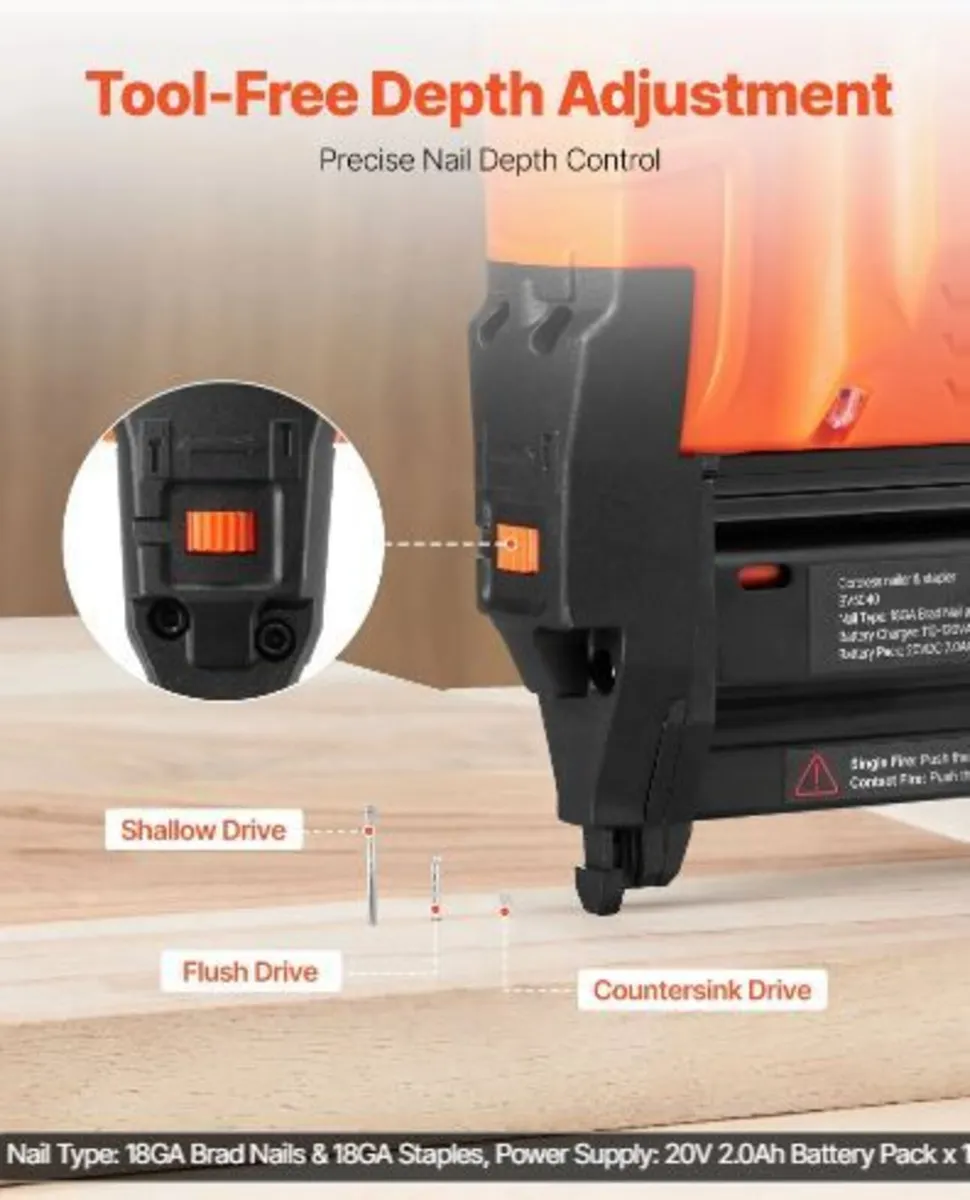2-in-1 Cordless Brad Nailer, 18 Gauge, 20V - Image 2