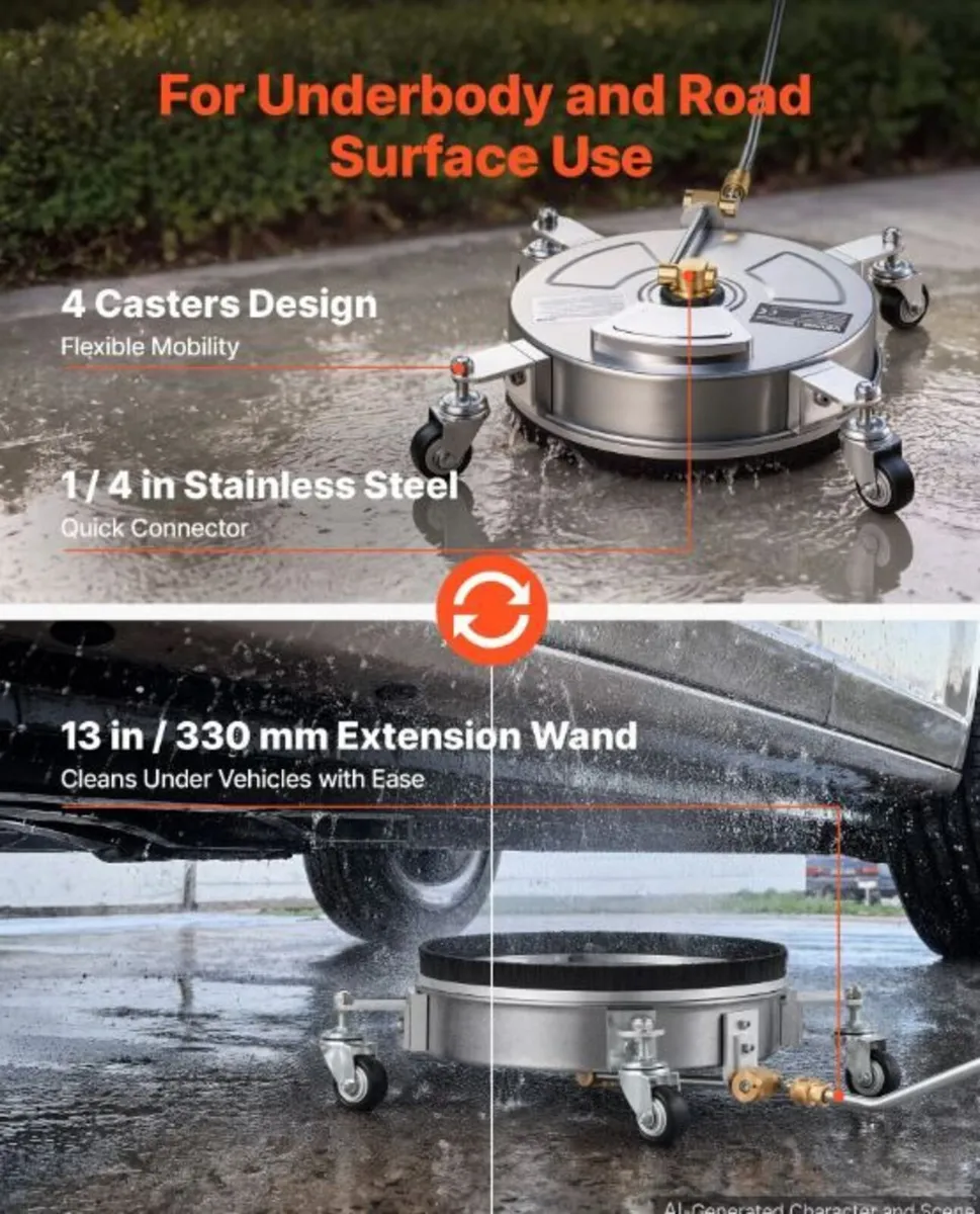 33 cm Pressure Washer Surface Cleaner with Wheels - Image 3