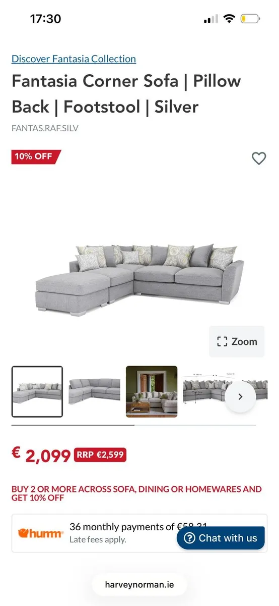 Corner Sofa | Pillow Back | Fabric | Grey - Image 1