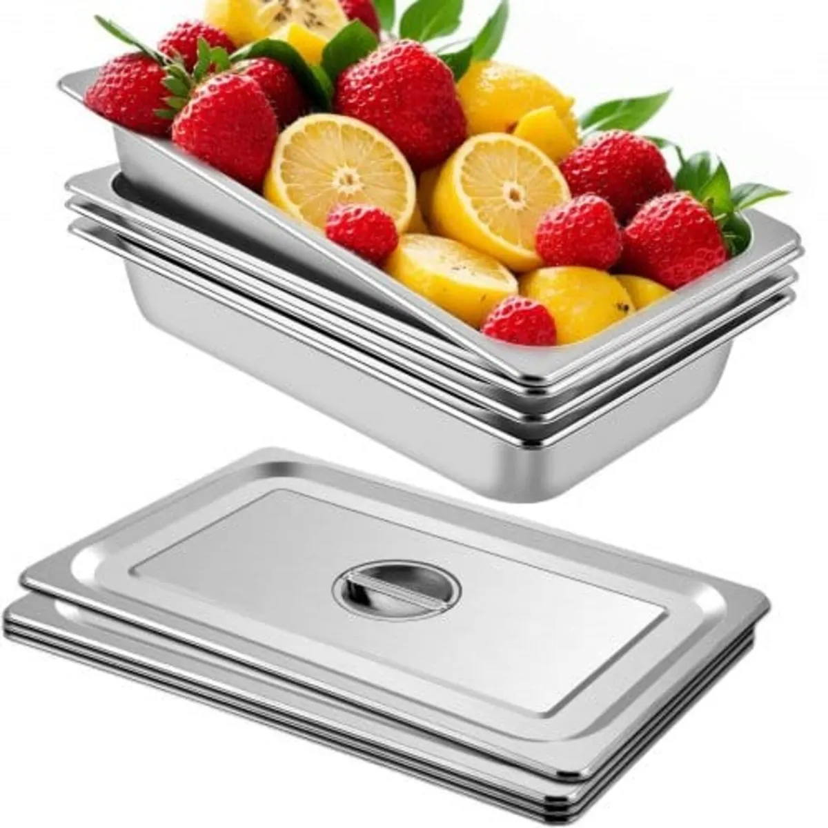4 Pack Steam Table Pans 20.9 x 12.8 x 3.9 Inch Dee - Image 1