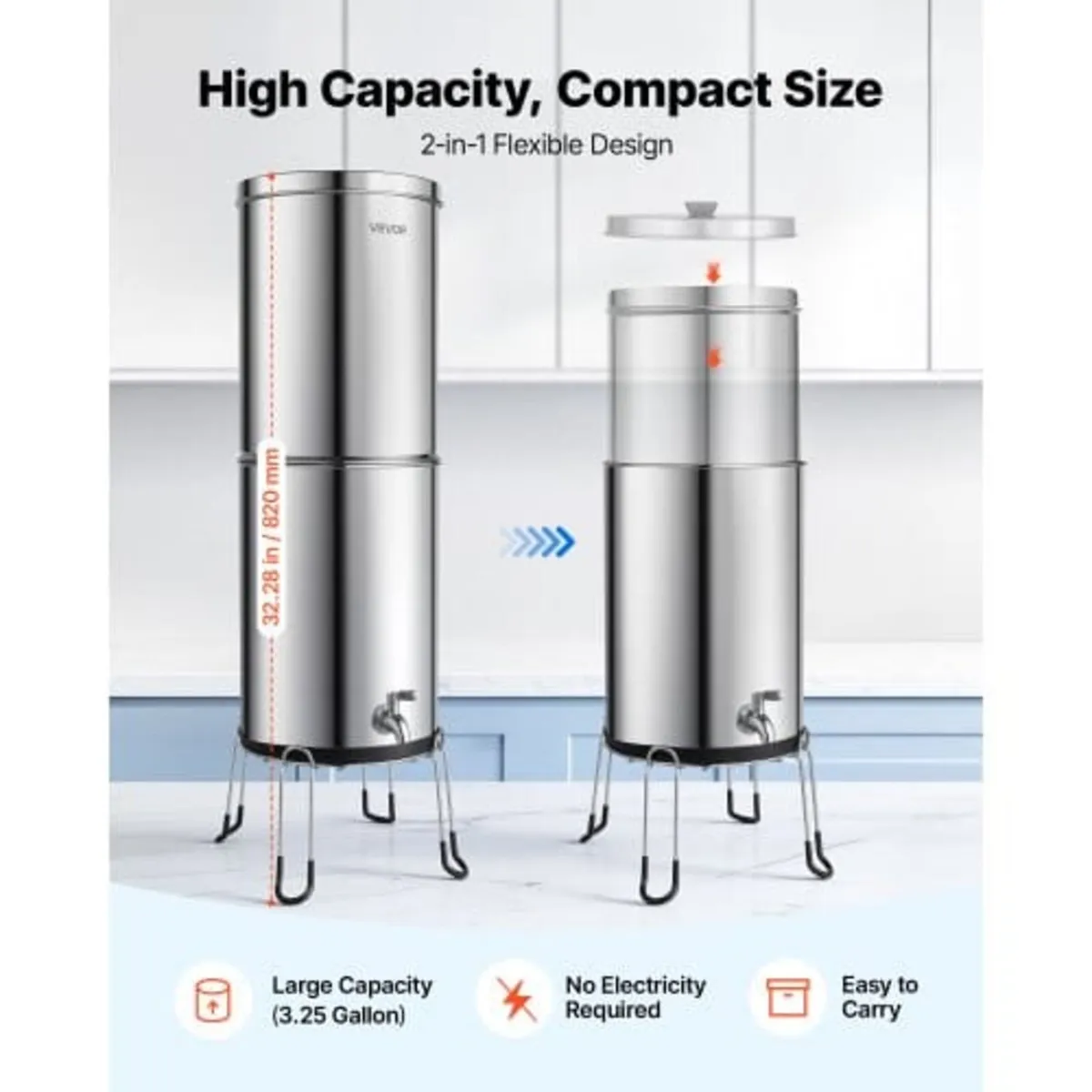 Gravity-fed Water Filter System, 12.3L 304 Stainle - Image 3