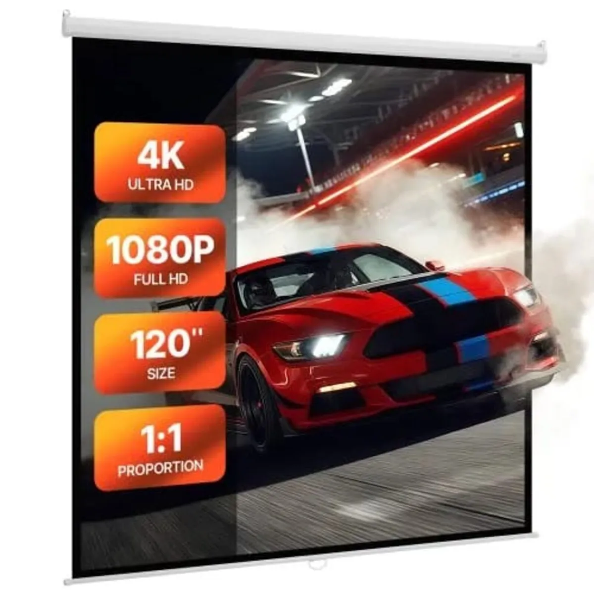 Manual Projector Screen, 3048 mm 1:1 4K 1080 HD Re - Image 1