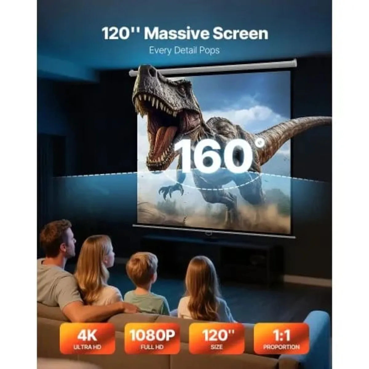 Manual Projector Screen, 3048 mm 1:1 4K 1080 HD Re - Image 3