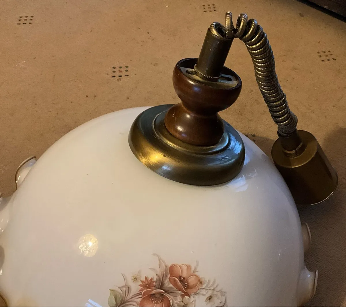 Vintage Pendant Lamp with Floral Motif Shade 1970s - Image 2