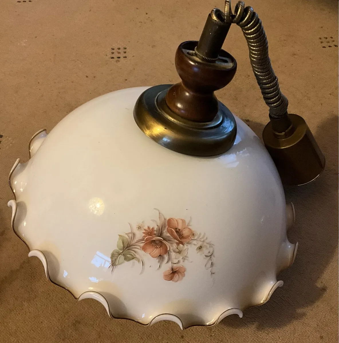 Vintage Pendant Lamp with Floral Motif Shade 1970s - Image 3
