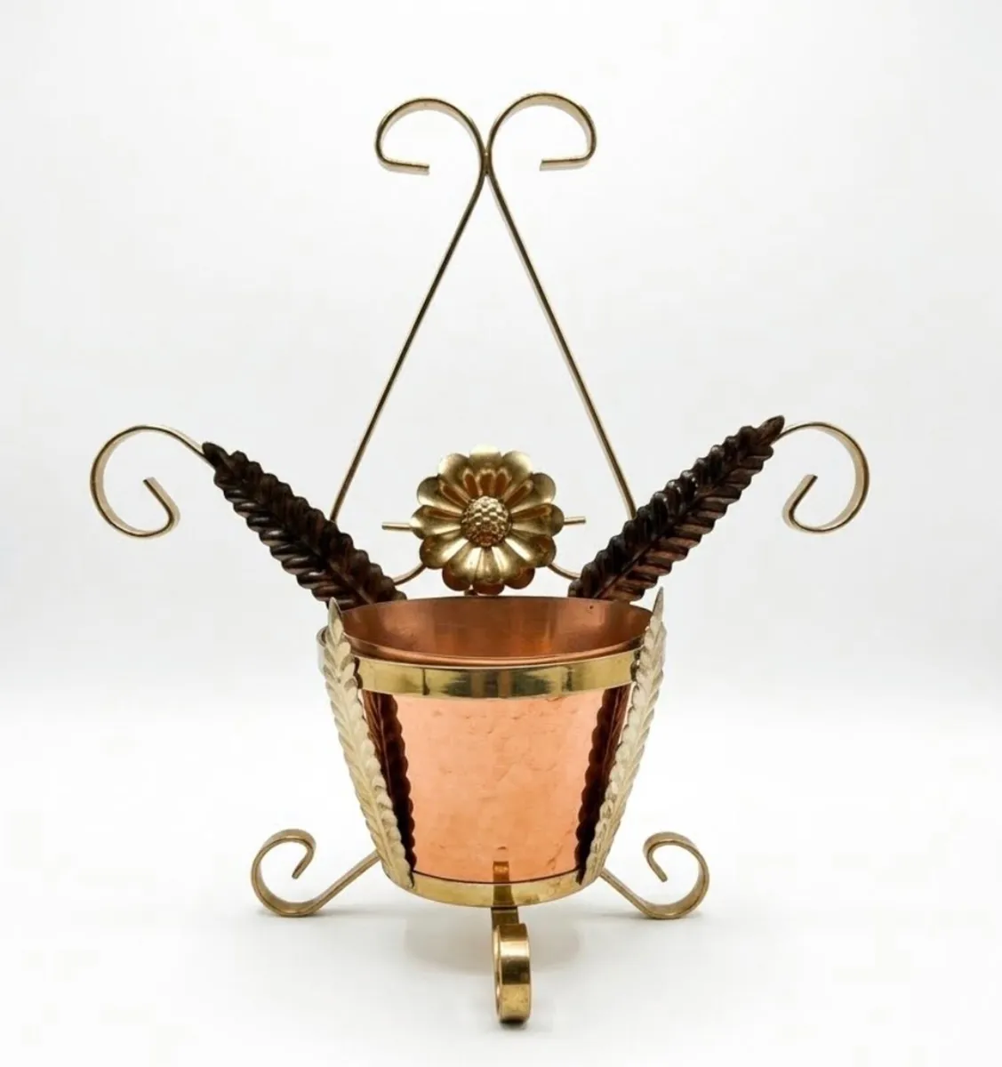 Mid century Brass & Copper Floral Planter Stand