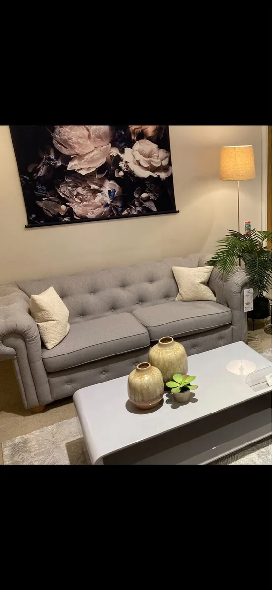 Grey Chesterfield Couch & Chairs - Image 2
