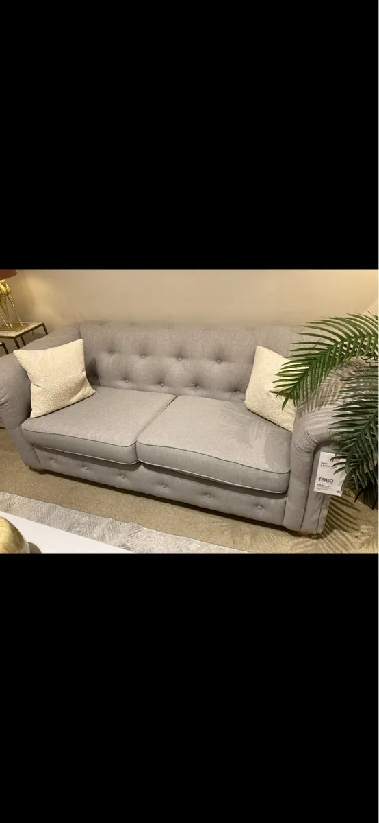 Grey Chesterfield Couch & Chairs - Image 3