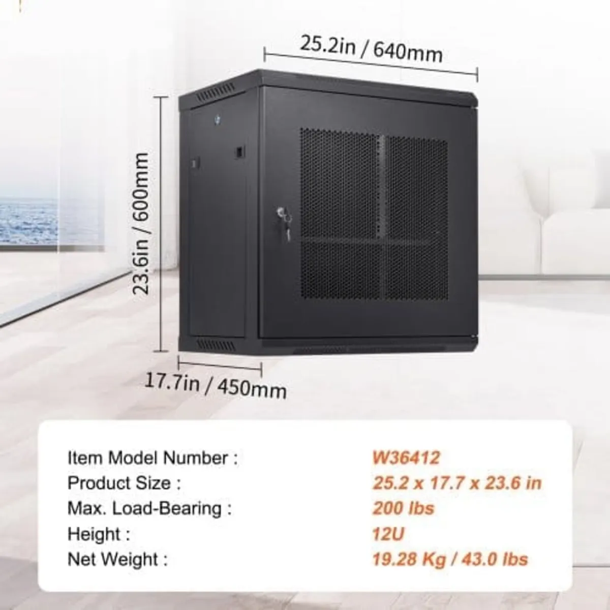 12U Wall Mount Network Server Cabinet, 37.6cm/14.8 - Image 4