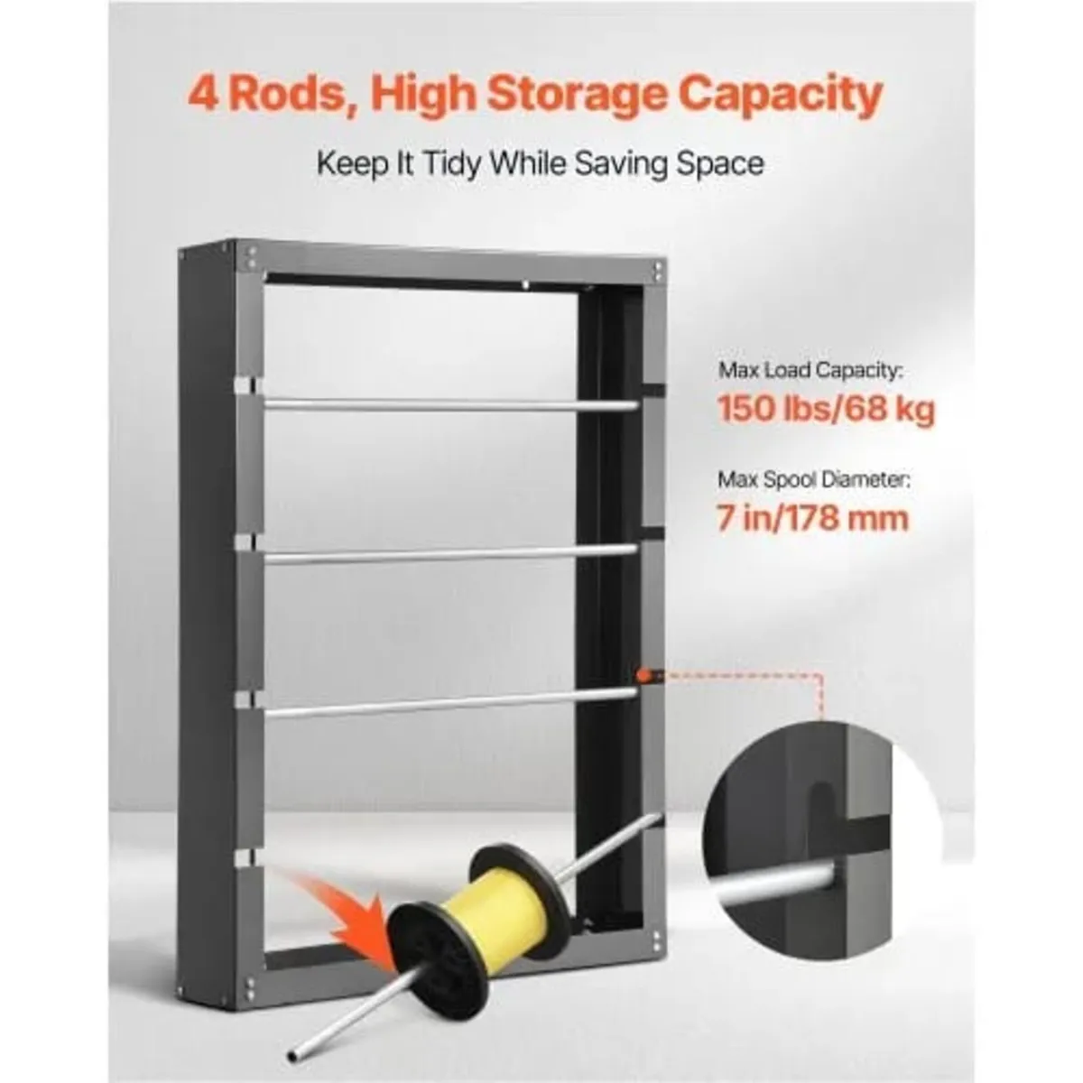 Wire Spool Rack, 4 Adjustable Rods, Cold-Rolled St - Image 2