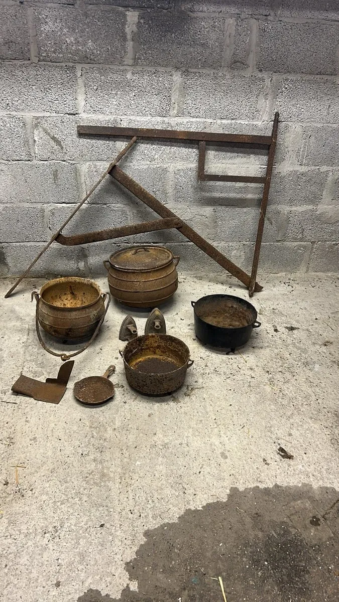 Cast iron pots/skillets/hearth/2xIrons/shovel