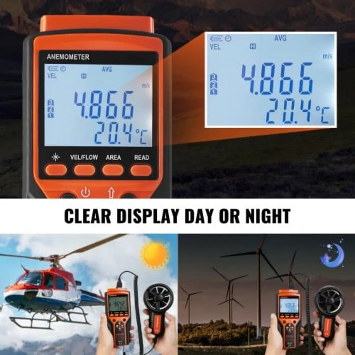Split Handheld Anemometer, 14℉-140℉, Digital Wind - Image 3