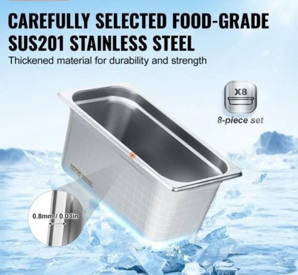 8 Pack Hotel Pans, 1/3 Size Anti-Jam Steam Pan wit - Image 2